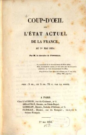 Coup d'oeil sur l'etat actuel de la France au 1.mai 1834