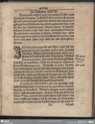 Leichenpredigt : Auserlesener Ehren-Schmuck, [allgemeiner Eingang], Leichen-Text, Eingang, Abhandlung
