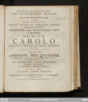 Thesium Inavgvralium Pars Mathematico-Physica
