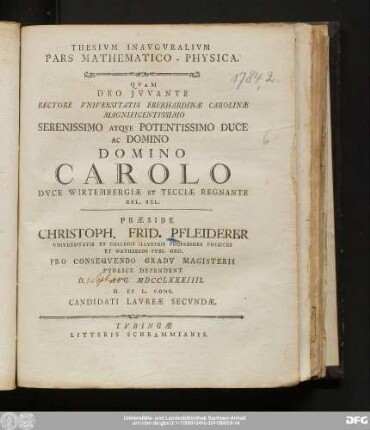 Thesium Inavgvralium Pars Mathematico-Physica