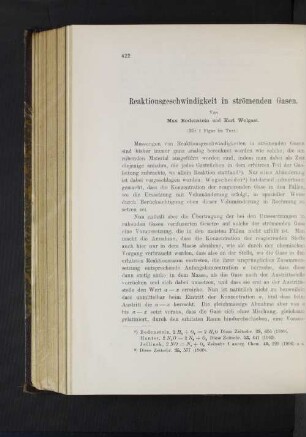 Reaktionsgeschwindigkeit in strömenden Gasen.