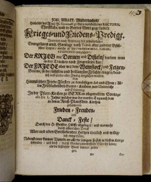Joh. Sebast. Mitternachts/...Krieges und Friedens-Predigt.