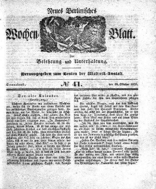 No. 41, Sonnabend, den 10.Oktober 1835
