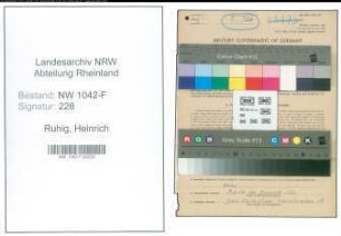 Entnazifizierung Heinrich Ruhig , geb. 13.04.1891 (Zollbetriebsassistent)