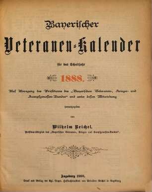 Bayerischer Veteranen-Kalender : für .... 1888