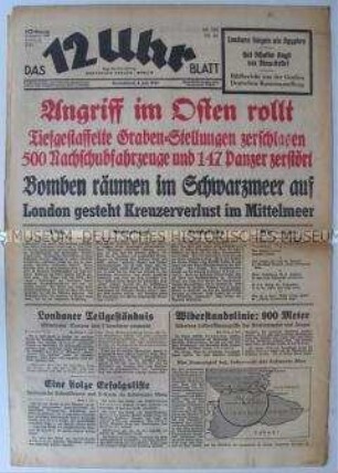 Berliner Tageszeitung "Das 12 Uhr Blatt" u.a. zum Vormarsch der Wehrmacht an der Ostfront