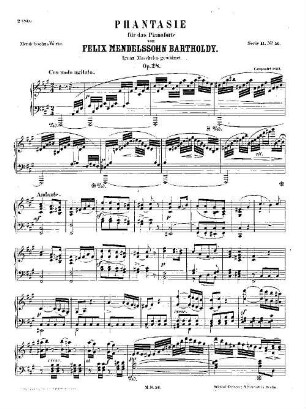 Felix Mendelssohn-Bartholdys Werke, 11,56. Nr. 56, Phantasie : op. 28 in Fis-m[oll]. - 15 S. - Pl.-Nr. M.B.56