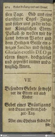 VII. [VIII.] Besondere Gebete so wohl vor die Eltern als auch Kinder
