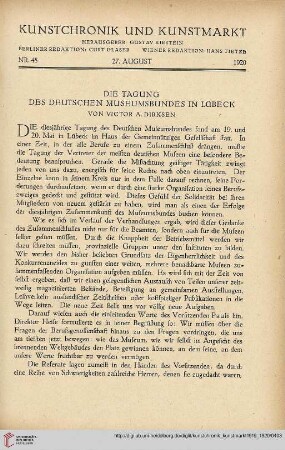 Neue Folge 31 = Jahrgang 55: Die Tagung des Deutschen Museumsbundes in Lübeck