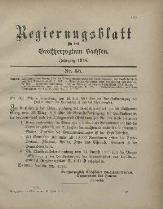 Nr. 100: Ministerialverordnung vom 26. Mai 1918 über die Brennstoffversorgung der Haushaltungen, der Landwirtschaft und des Kleingewerbes