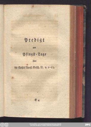 Predigt am Pfingst-Tage über die Epistel Apost. Gesch. II. v. 1 - 13.