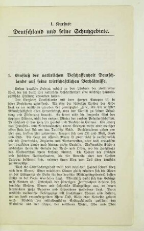 I. Kursus: Deutschland und seine Schutzgebiete