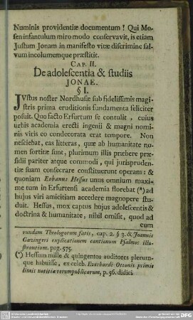 Cap. II. De adolescentia & studiis Jonae