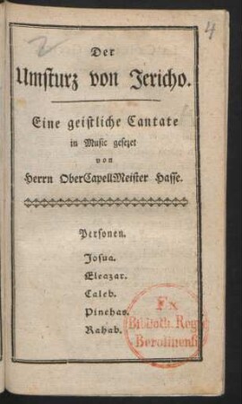 Der Umsturz von Jericho : Eine geistliche Cantate