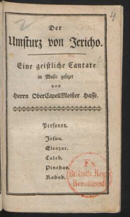 Der Umsturz von Jericho : Eine geistliche Cantate
