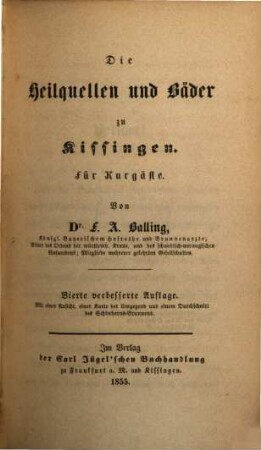 Die Heilquellen und Bäder zu Kissingen für Kurgäste