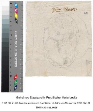 "Gute Nacht."Frau mit Kind (Handskizze, Transparentpapier, Fragment, Bleistift)