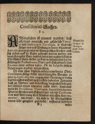 Consistorial-Sachen. §. 1. - §. 37.