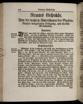 Neuntes Gespräche. Von der wahren Unterthanen des Gnaden-Reiches fortgesetzten Heiligung, und Selbst-Verläugnung.