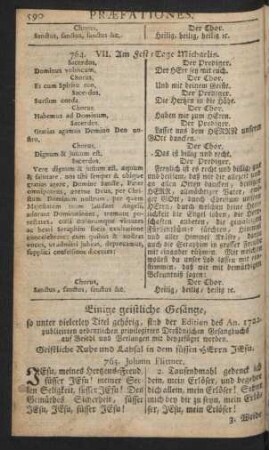 Einige geistliche Gesänge, so unter vielerley Titel gehörig, sind der Edition des An. 1722. publicirten ordentlichen privilegirten Dreßdnischen Gesangbuches auf Befehl und Verlangen mit beygefüget worden