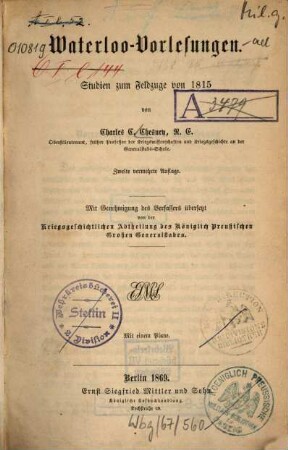 Waterloo-Vorlesungen : Studien zum Feldzuge von 1815