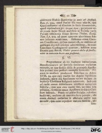 § VI. Exemplum Priscilla in medium affertur atque expenditur, probaturque quod Priscilla non publice docuerit, […]