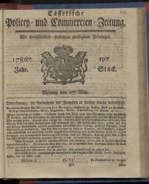 19tes Stueck, Montag den 8ten May. 1786