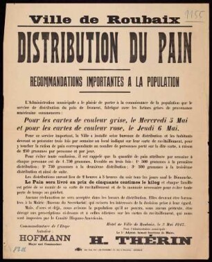 "Distribution du Pain. Recommandations Importantes à la Population"