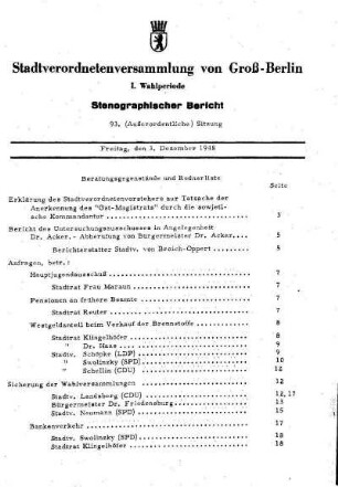 Nr. 93, 3. Dezember 1948, Außerordentliche Sitzung