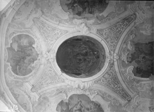 Decke mit Darstellungen der vier Erdteile