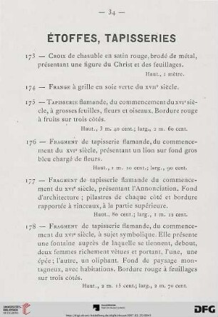 Étoffes, Tapisseries (Nr. 173-180)