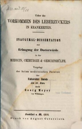 Ueber das Vorkommen des Leberzuckers in Krankheiten : (Inaug. Diss.)