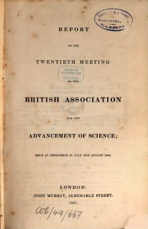 Report of the ... meeting. 20. 1850 (1851)