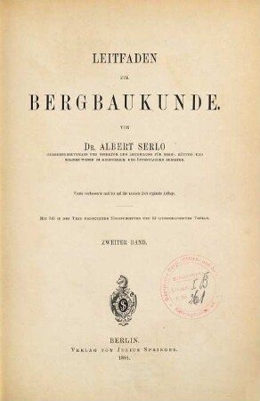 Leitfaden zur Bergbaukunde : nach den an der Königl. Berg-Akademie zu Berlin gehaltenen Vorlesungen von Bergrath Heinrich Lottner, 2