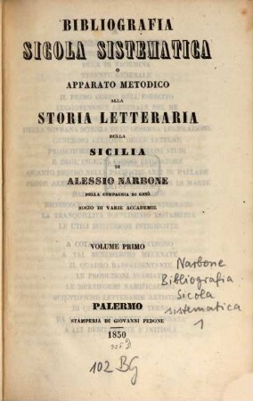 Bibliografia sicola sistematica o apparato metodico alla storia letteraria della Sicilia, 1