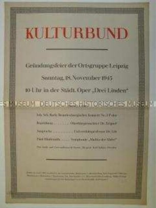 Maueranschlag des Kulturbunds Leipzig mit Programm der Gründungsfeier