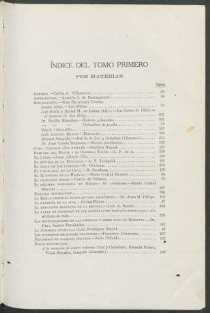 Índice del tomo primero : Por materias