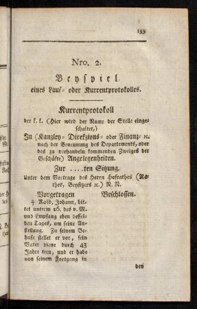 155-162, Nro. 2. Beyspiel eines Lauf. oder Kurrentprotokolles.