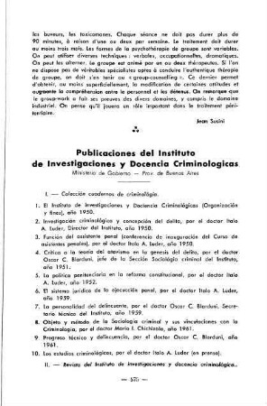 575, Publicaciones del Instituto de Investigaciones y Docencia Criminologicas