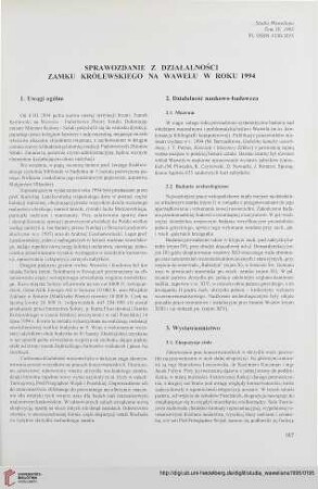 Sprawozdanie z działalności Zamku Królewskiego na Wawelu w roku 1994