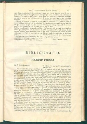 [Carta a José Hernandez de Mariano A. Pelliza] : Bibliografía Martín Fierro