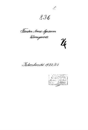 1922/23: Jahresbericht ... - 1922/23