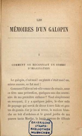 Les mémoires d'un galopin : Suivis de Petite histoire naturelle