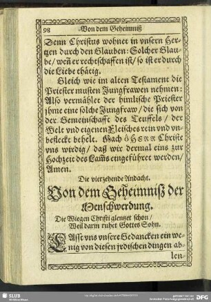 Die vierzehende Andacht. Von dem Geheimniß der Menschwerdung