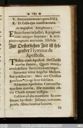 Zur Oesterlichen Zeit ist folgender Hymnus de Apostolis.