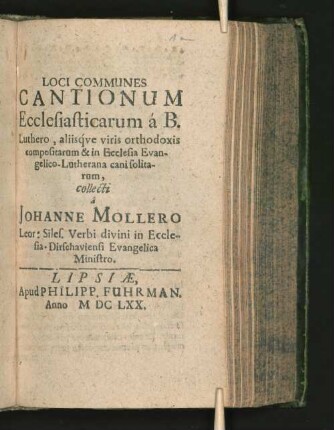 Loci Communes Cantionum Ecclesiasticarum a B. Luthero [...]