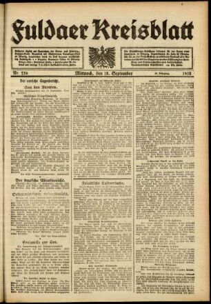 Ausgabe vom Mittwoch, den 18. September 1918.