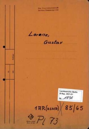 Personenheft Gustav Lorenz (*29.08.1909), Polizeisekretär