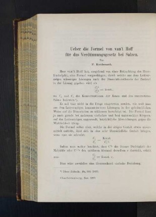 Ueber die Formel von van't Hoff für das Verdünnungsgesetz bei Salzen