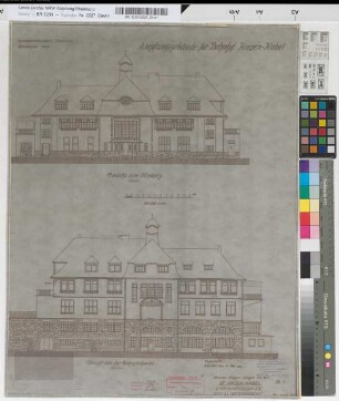 Empfangsgebäude Bahnhof Hagen-Kabel, Blatt 4: Ansicht von der Bahnseite und vom Vorplatz, M. 1:100 Stnr.: 51, Hge, Bunr.: 1, Blnr.: 1